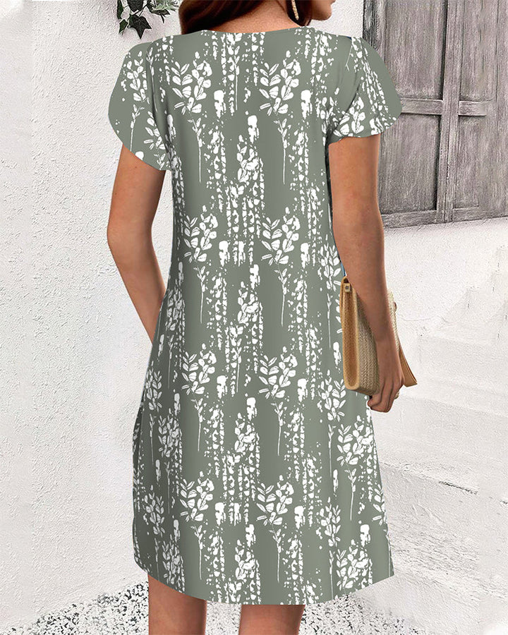 Casual Printed Petal Sleeve Dress