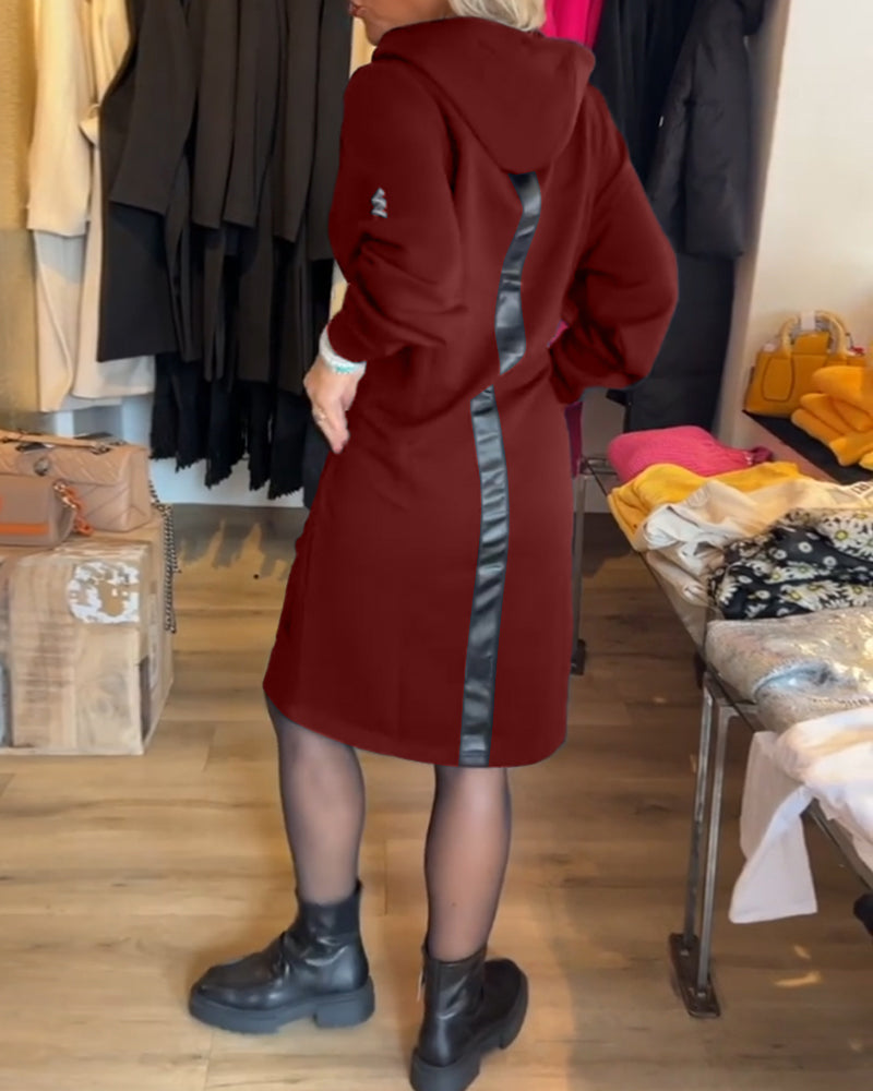 Solid Color Hooded Dress with Pockets