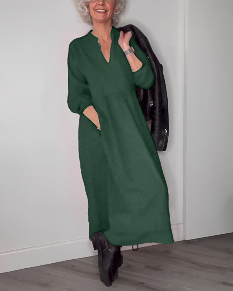 Elegant V-Neck Long Sleeve Dress