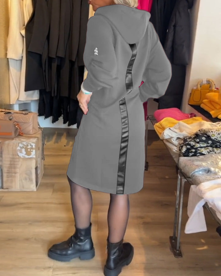 Solid Color Hooded Dress with Pockets