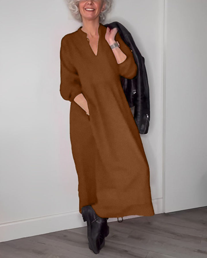 Elegant V-Neck Long Sleeve Dress