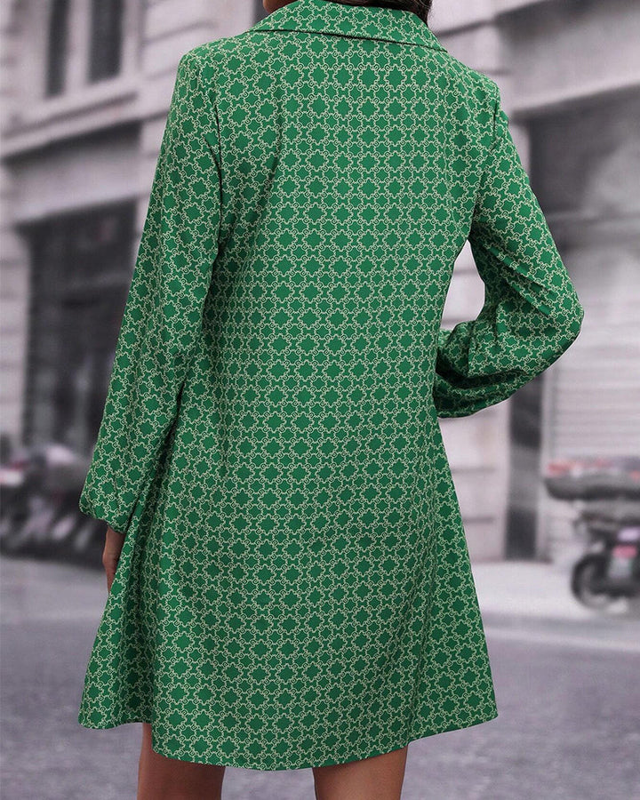 Printed Long Sleeve Dress with Lapel
