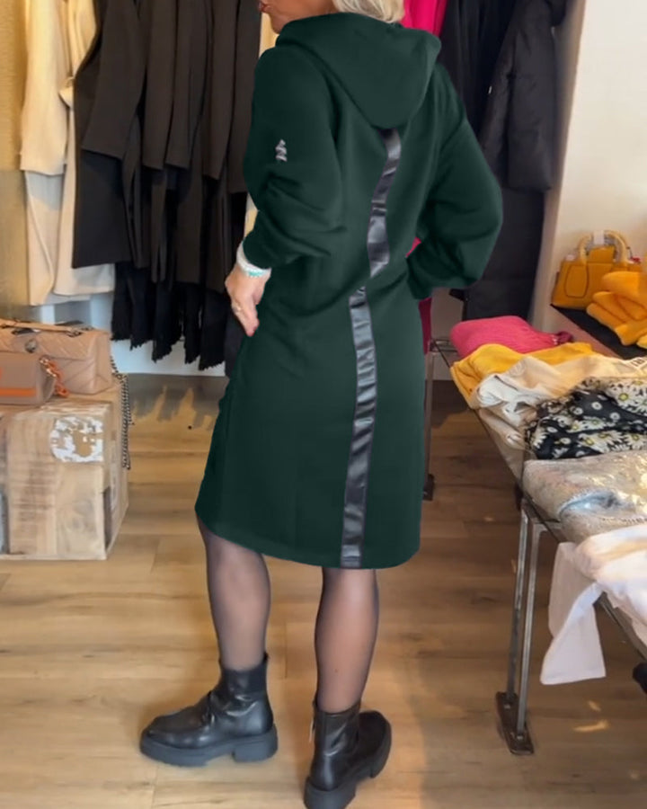 Solid Color Hooded Dress with Pockets