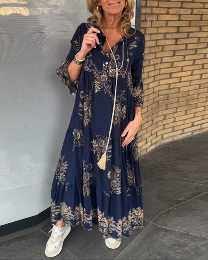 Vintage Loose V-Neck Dress