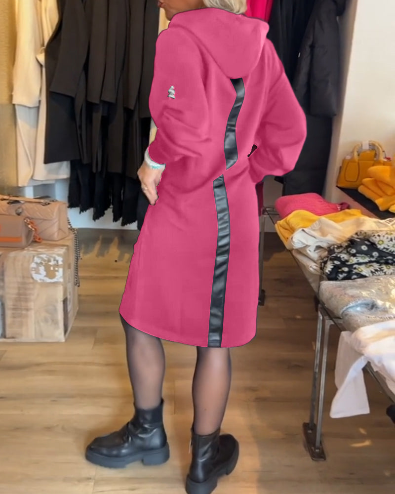 Solid Color Hooded Dress with Pockets