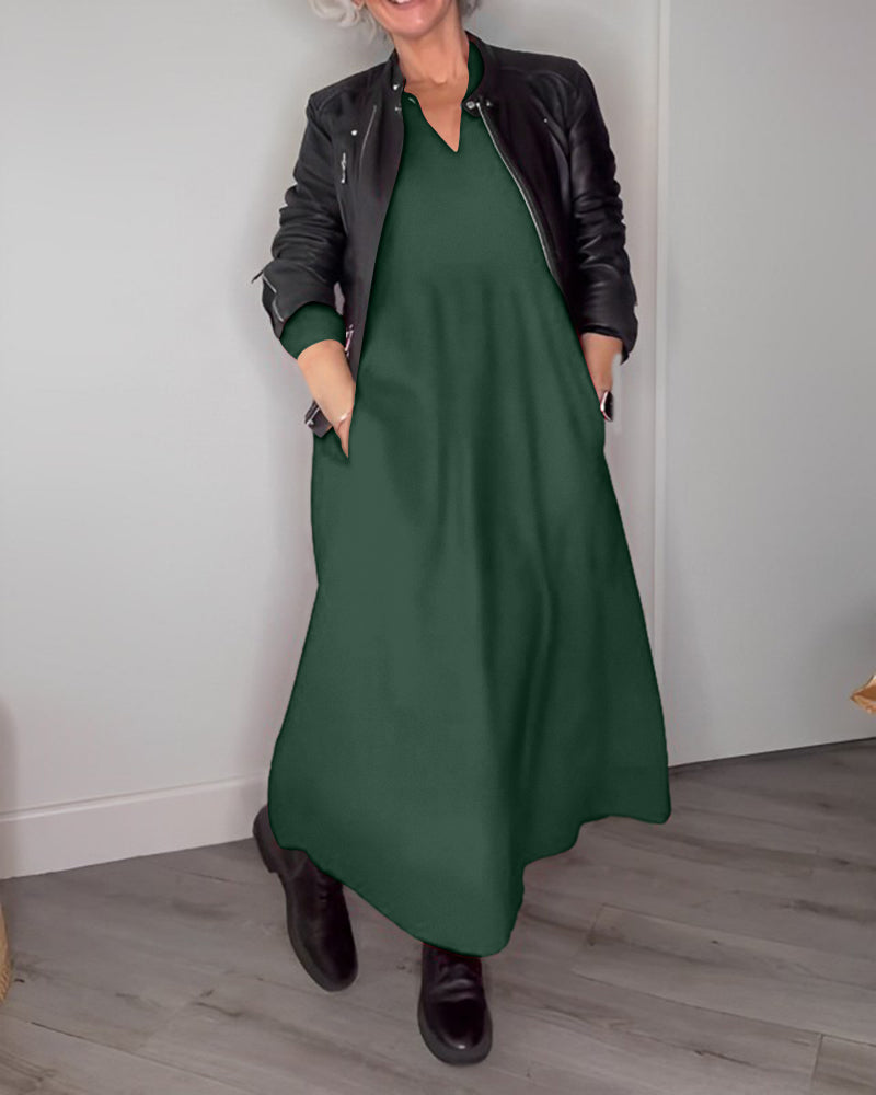 Elegant V-Neck Long Sleeve Dress