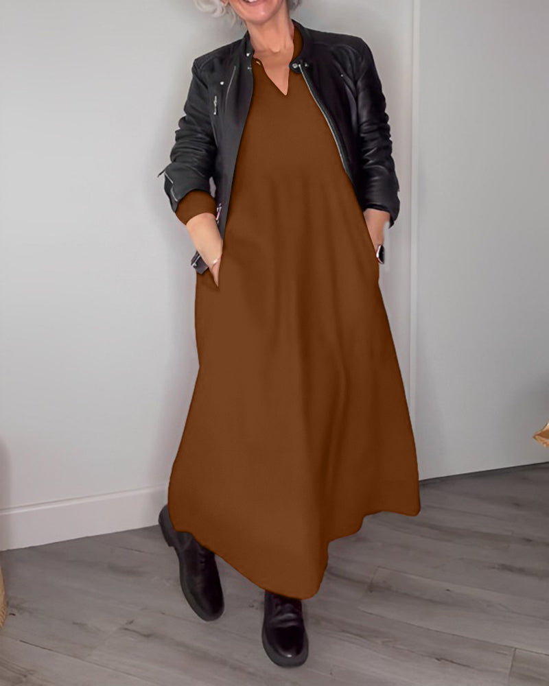 Elegant V-Neck Long Sleeve Dress
