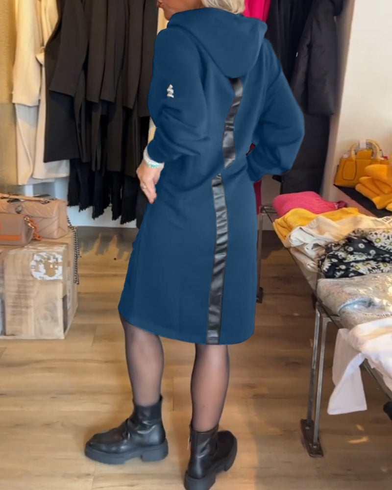 Solid Color Hooded Dress with Pockets
