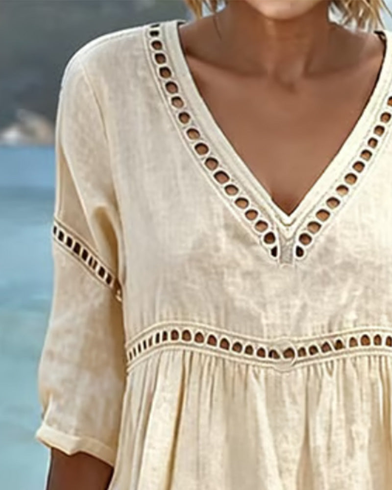 Casual Solid Color Dress with Cutouts