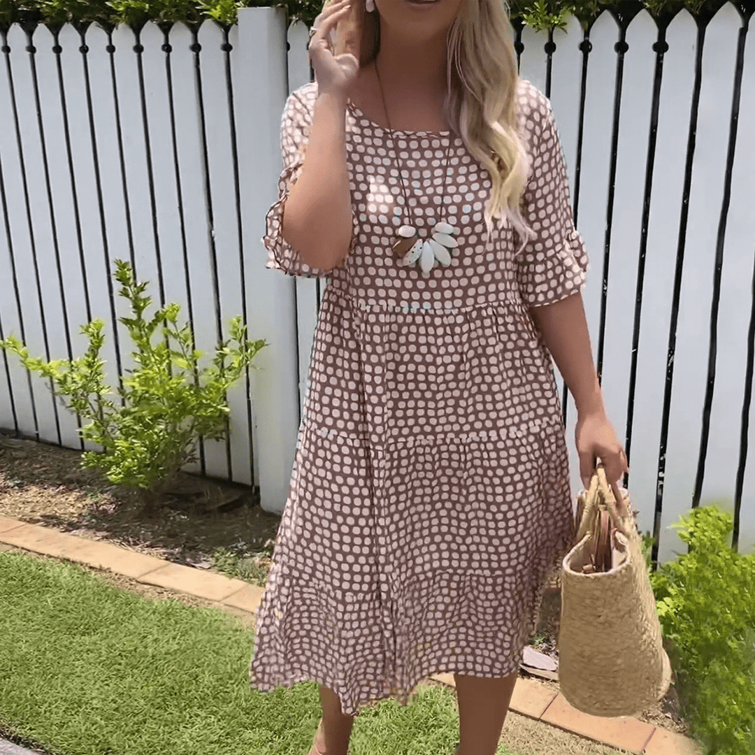 ZORA | SAND MIDI DRESS WITH SHORT SLEEVES