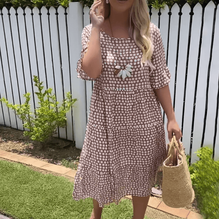 ZORA | SAND MIDI DRESS WITH SHORT SLEEVES