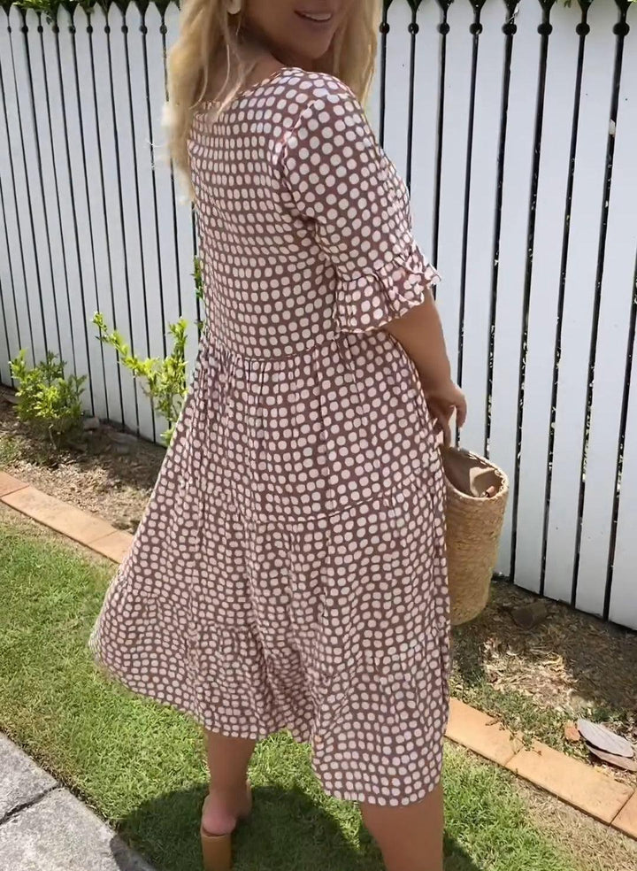 ZORA | SAND MIDI DRESS WITH SHORT SLEEVES