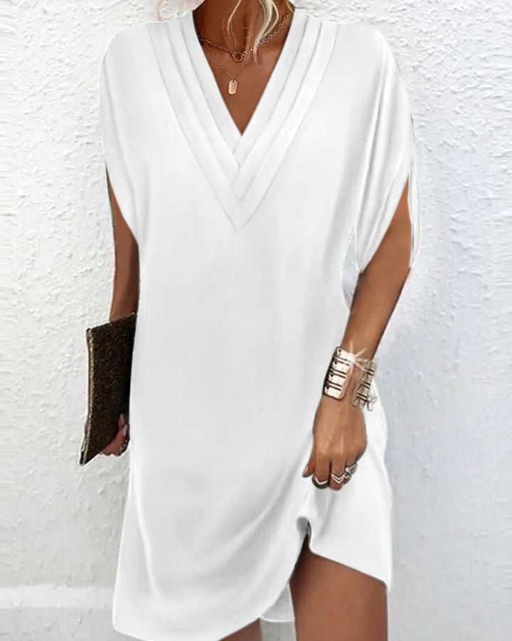 Elegant Dress with Split Sleeves in Solid Color