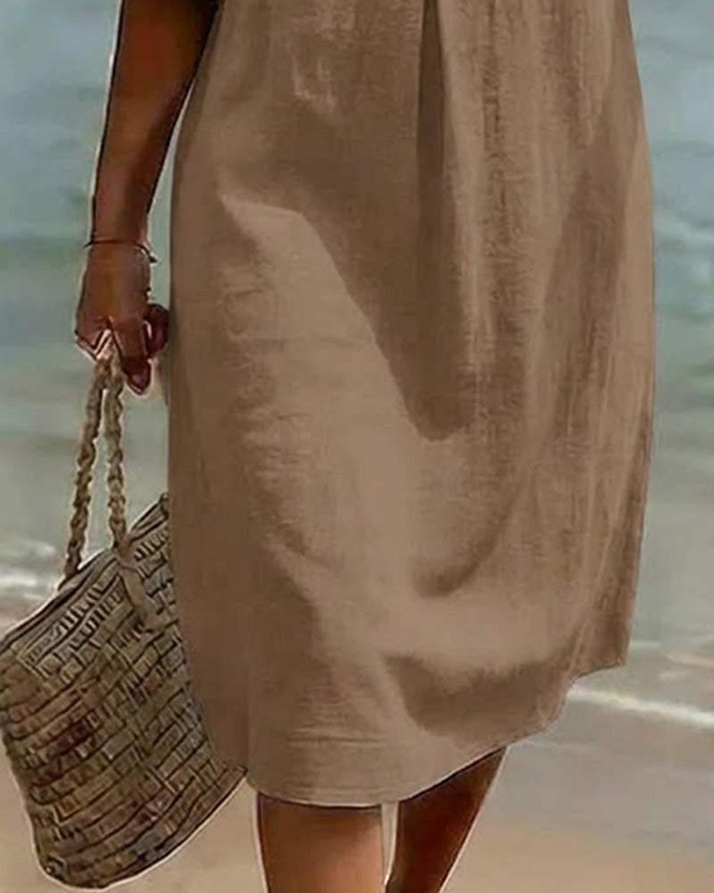 Buttoned Ruffled Sleeve Dress 100% Cotton