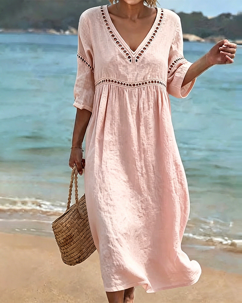 Casual Solid Color Dress with Cutouts