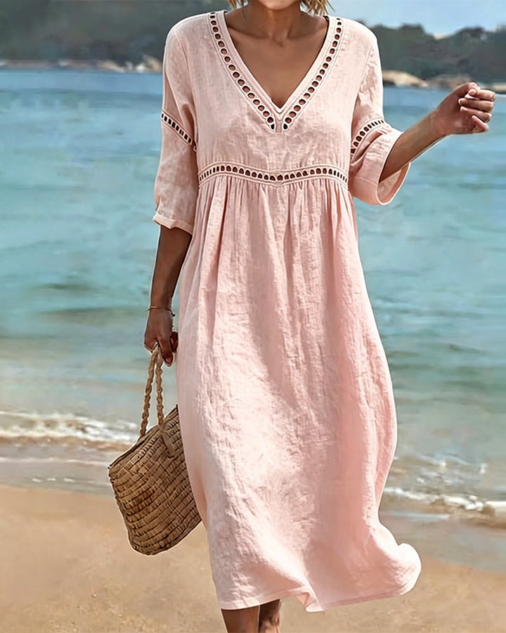 Casual Solid Color Dress with Cutouts