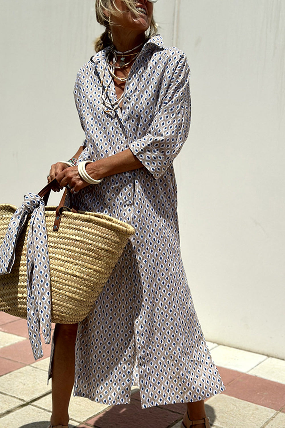 Anne - Elegant Checkered Shirt Dress
