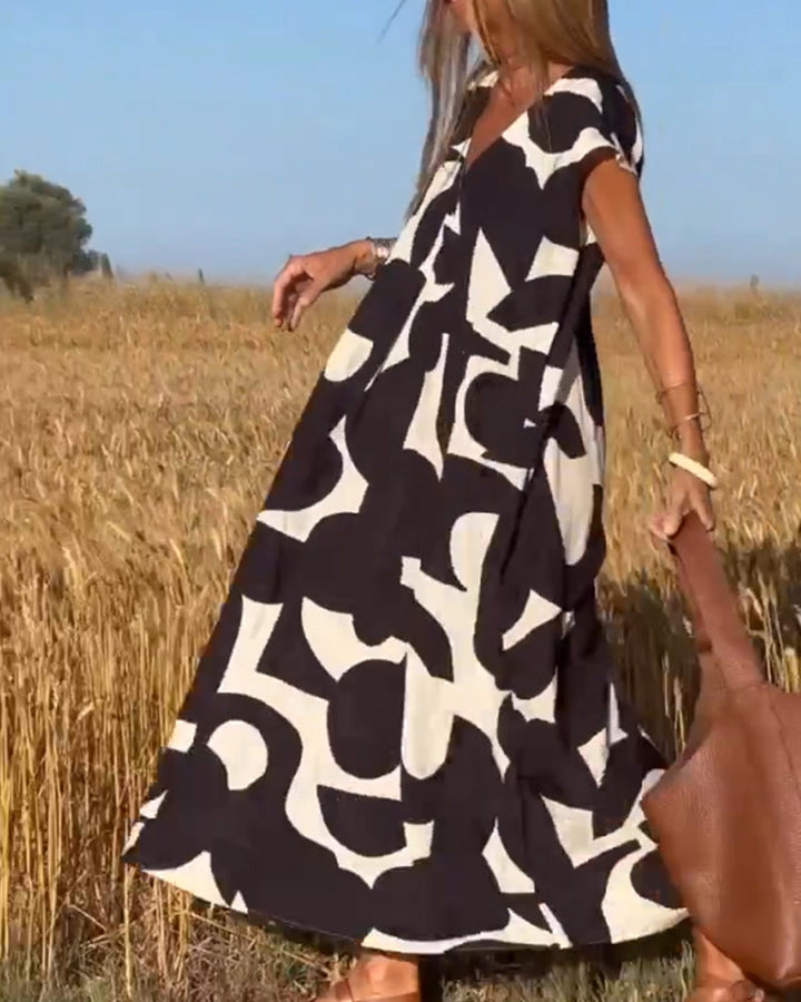 Dress with Print and V-Neck
