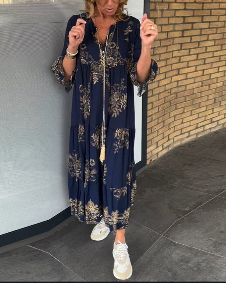 Vintage Loose V-Neck Dress