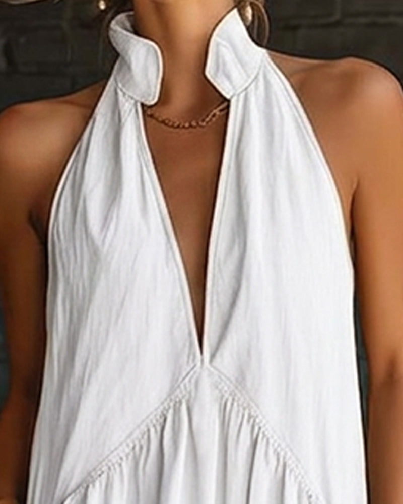 100% Cotton Sleeveless High Neck Solid Maxi Dress