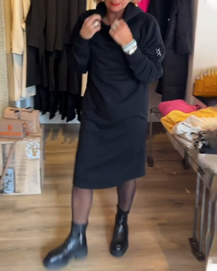 Solid Color Hooded Dress with Pockets