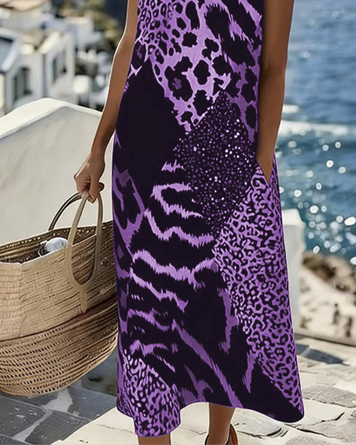 Sleeveless Long Leopard Print Patchwork Dress