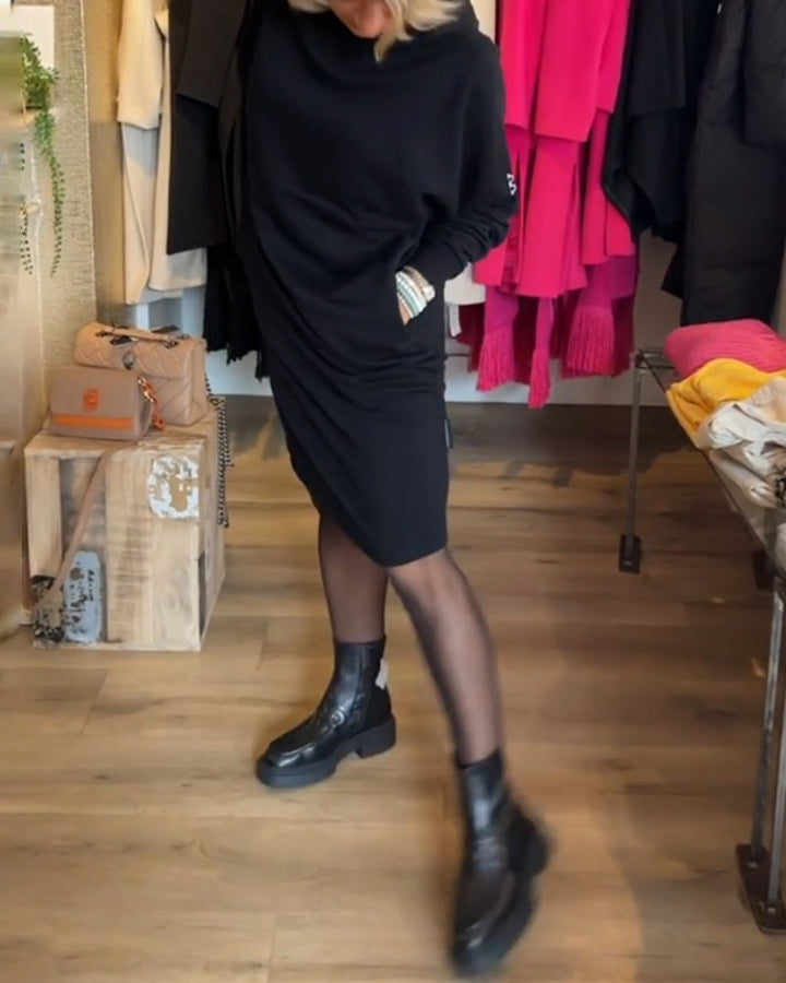 Solid Color Hooded Dress with Pockets