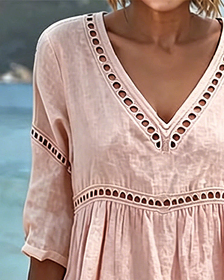 Casual Solid Color Dress with Cutouts