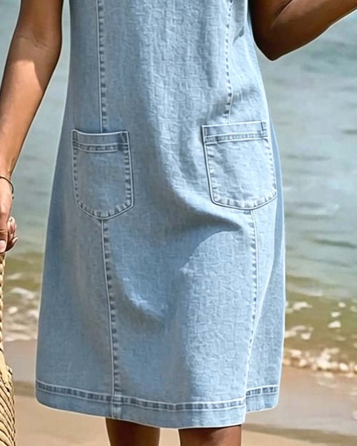 Casual Sheath Dress Pocket Small V-Neck