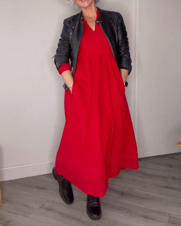 Elegant V-Neck Long Sleeve Dress