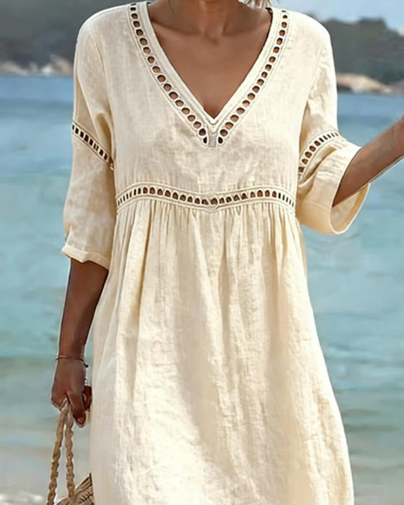 Casual Solid Color Dress with Cutouts
