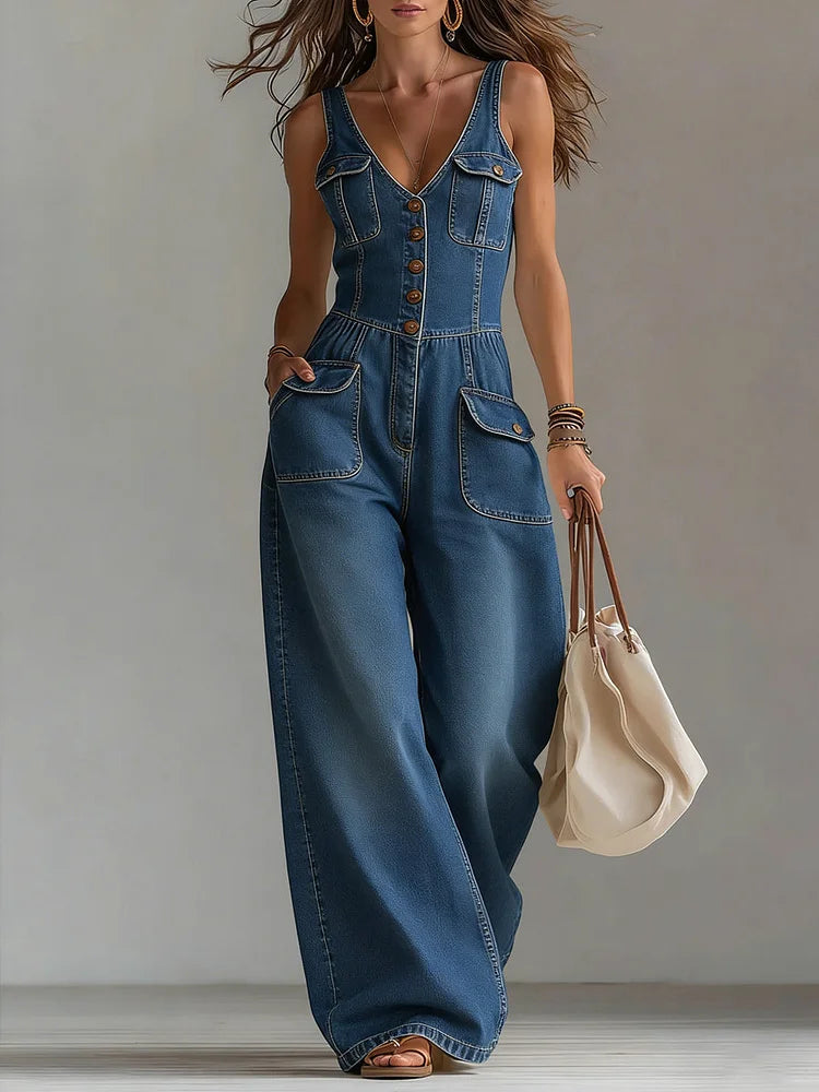 Sophie | Relaxed Loose Fit Denim Jumpsuit