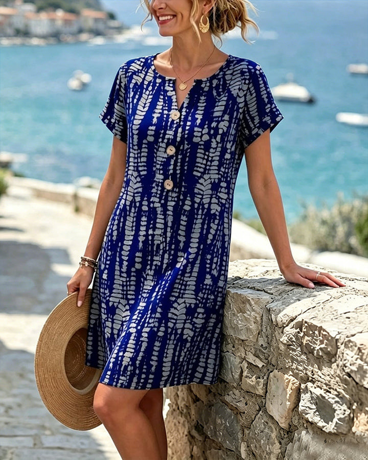 Color Contrast Dress Short Sleeves A-Line Hem