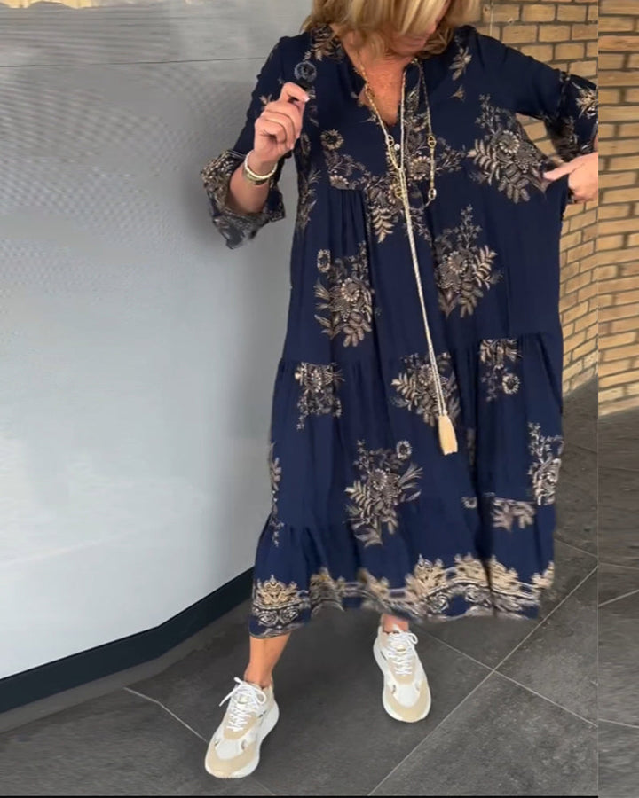 Vintage Loose V-Neck Dress