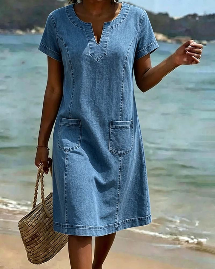 Casual Sheath Dress Pocket Small V-Neck