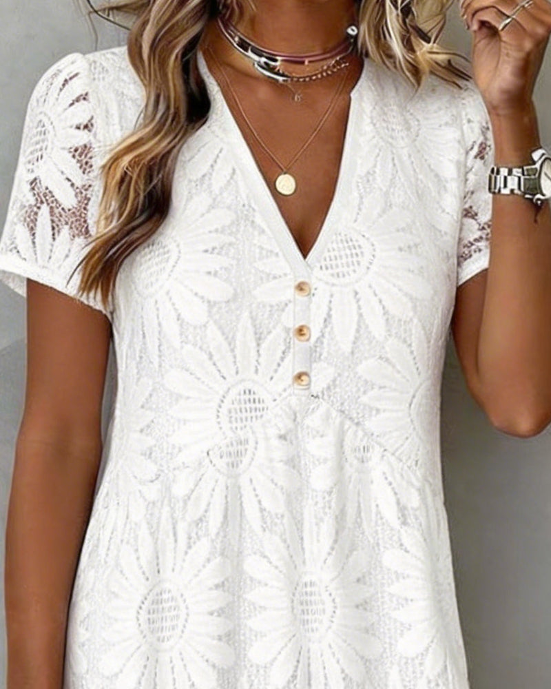 Daisy Lace V-Neck Short Sleeve Dress