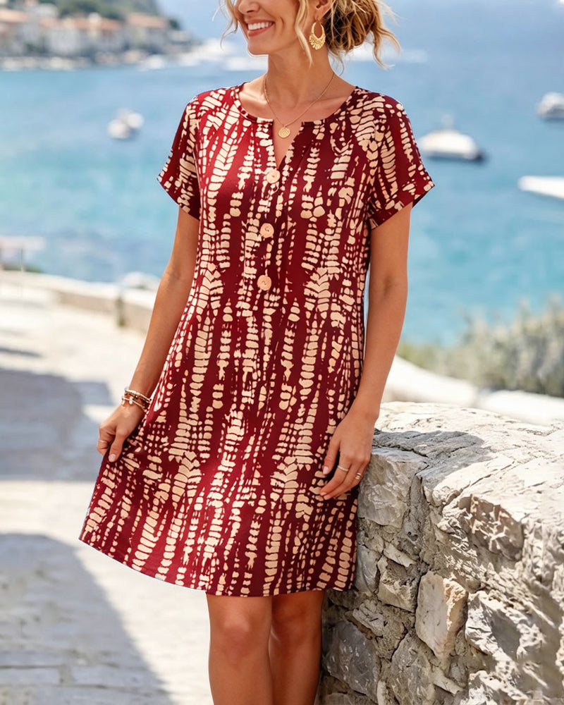 Color Contrast Dress Short Sleeves A-Line Hem