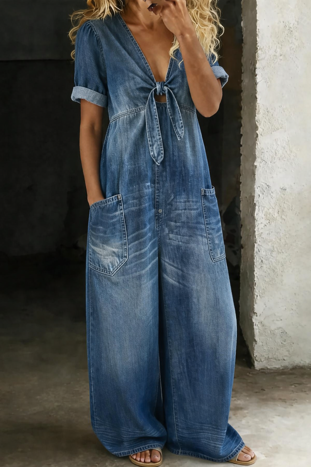 Maya | Short Sleeve Jumpsuit with V-Neck