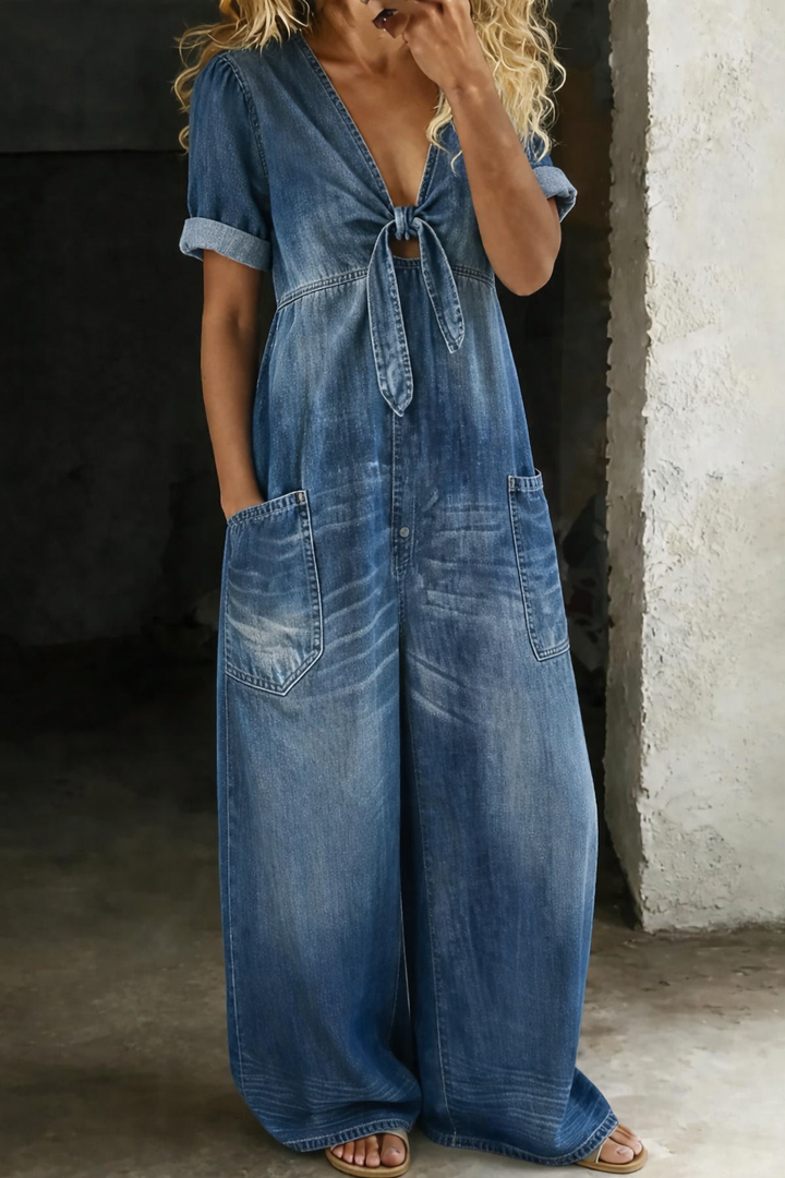 Maya | Short Sleeve Jumpsuit with V-Neck