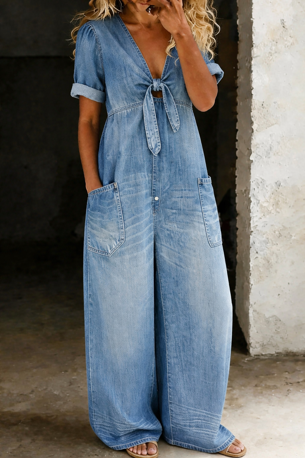 Maya | Short Sleeve Jumpsuit with V-Neck