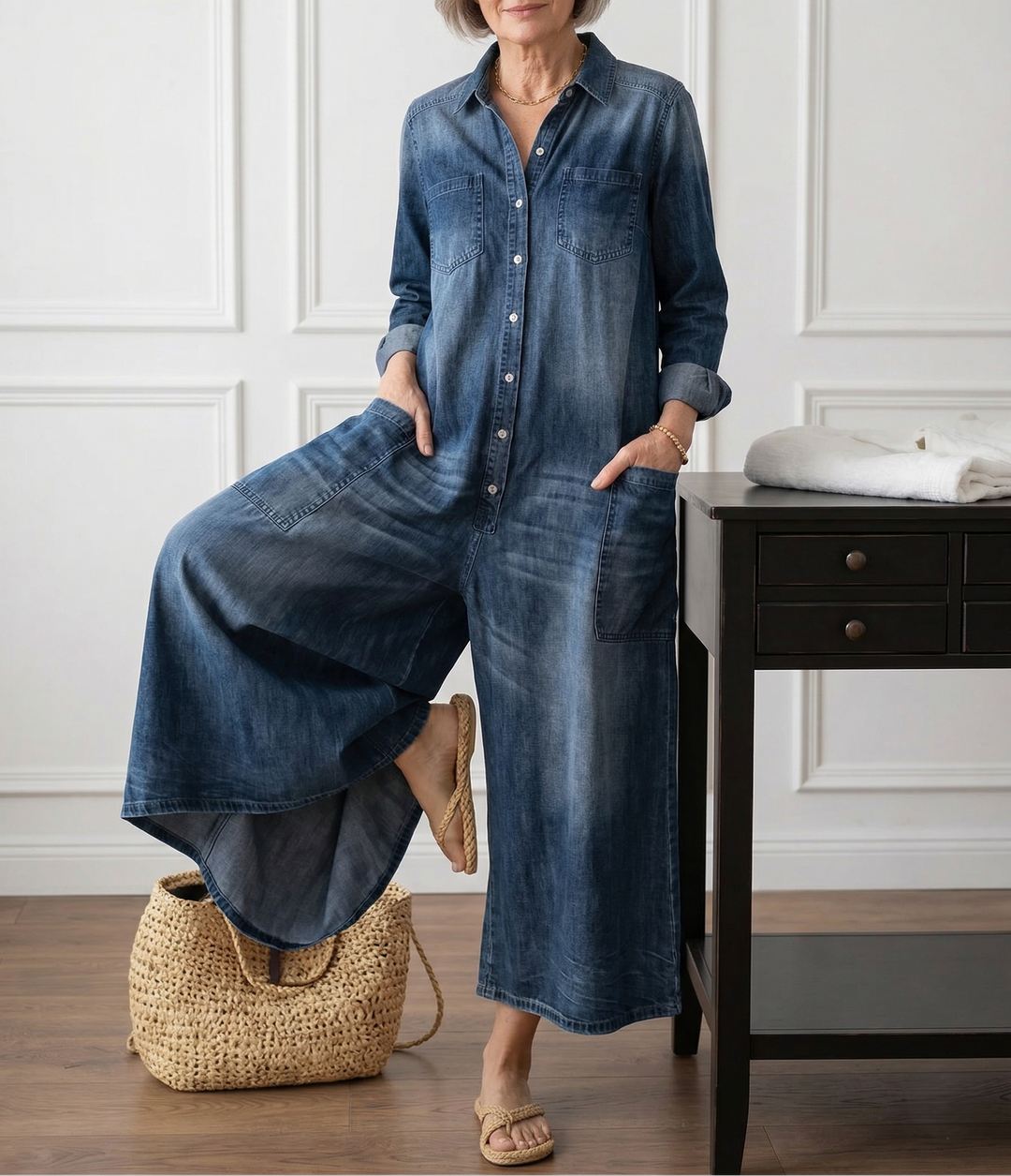 Diana | Vintage Washed Cotton Denim Overalls