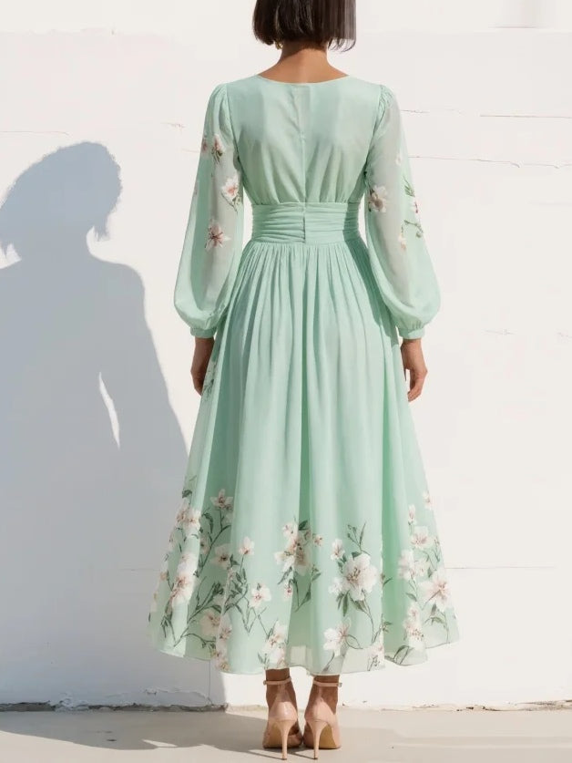 Suzanne | Elegant Floral Pleated Maxi Dress