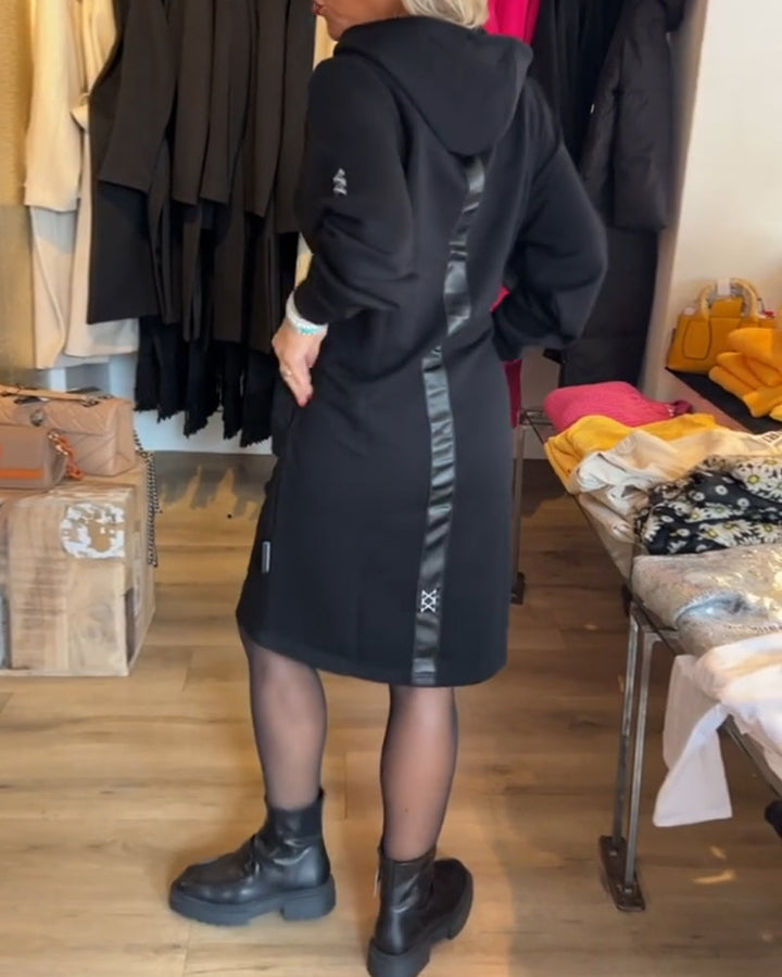 Solid Color Hooded Dress with Pockets