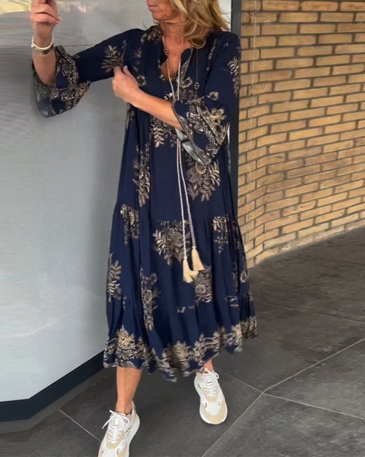 Vintage Loose V-Neck Dress