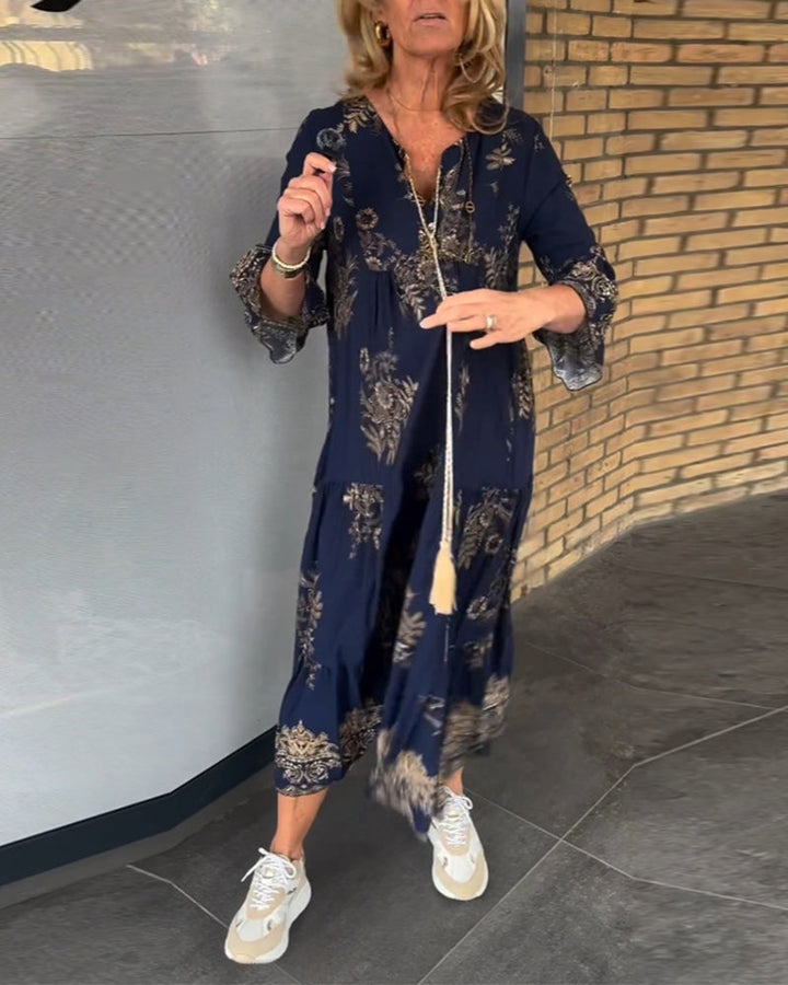Vintage Loose V-Neck Dress