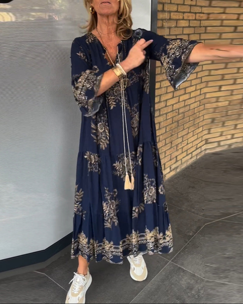 Vintage Loose V-Neck Dress