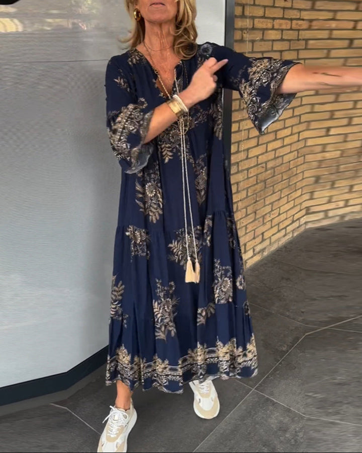 Vintage Loose V-Neck Dress