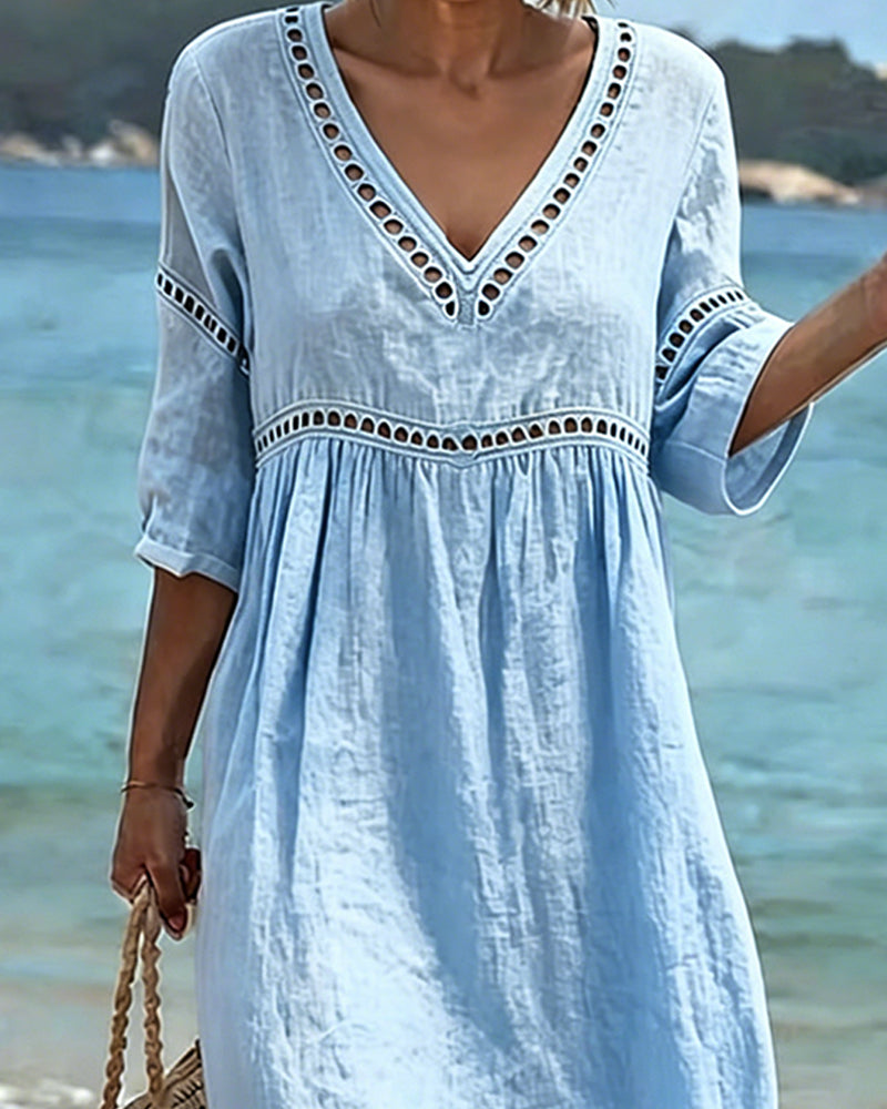 Casual Solid Color Dress with Cutouts