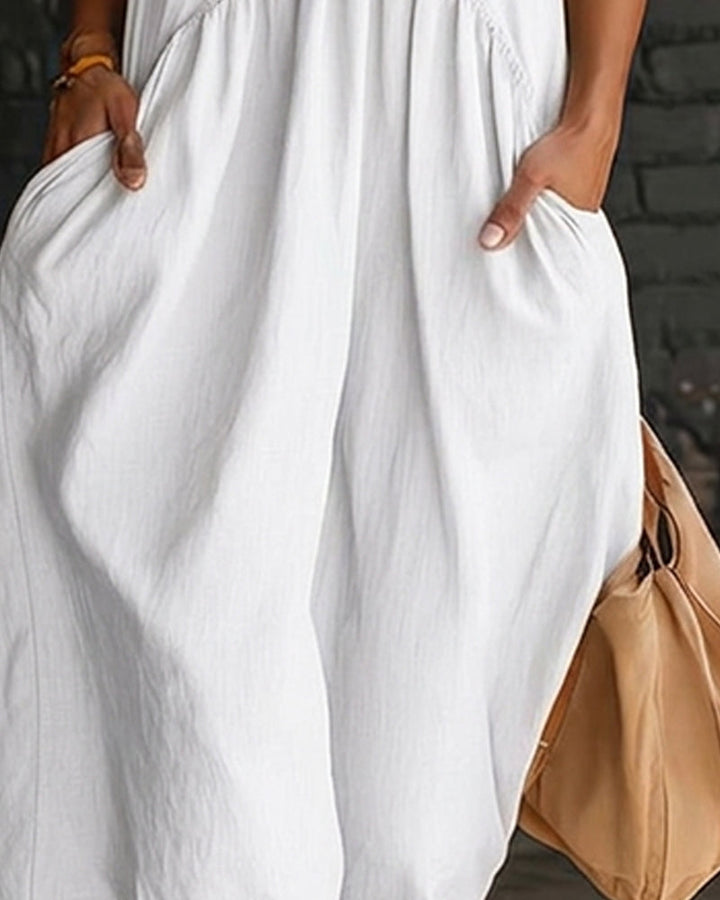 100% Cotton Sleeveless High Neck Solid Maxi Dress