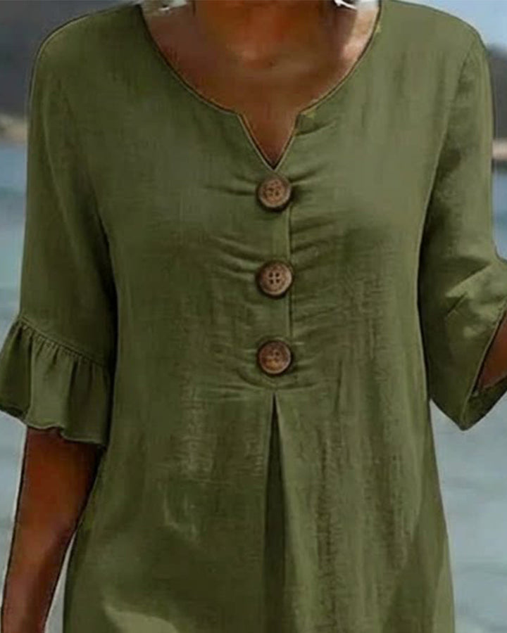Buttoned Ruffled Sleeve Dress 100% Cotton